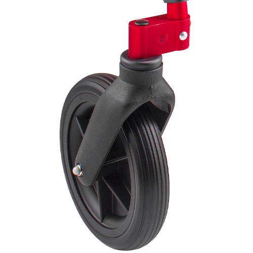 Large 8" front swivel wheel for easier maneuverability over uneven surfaces.