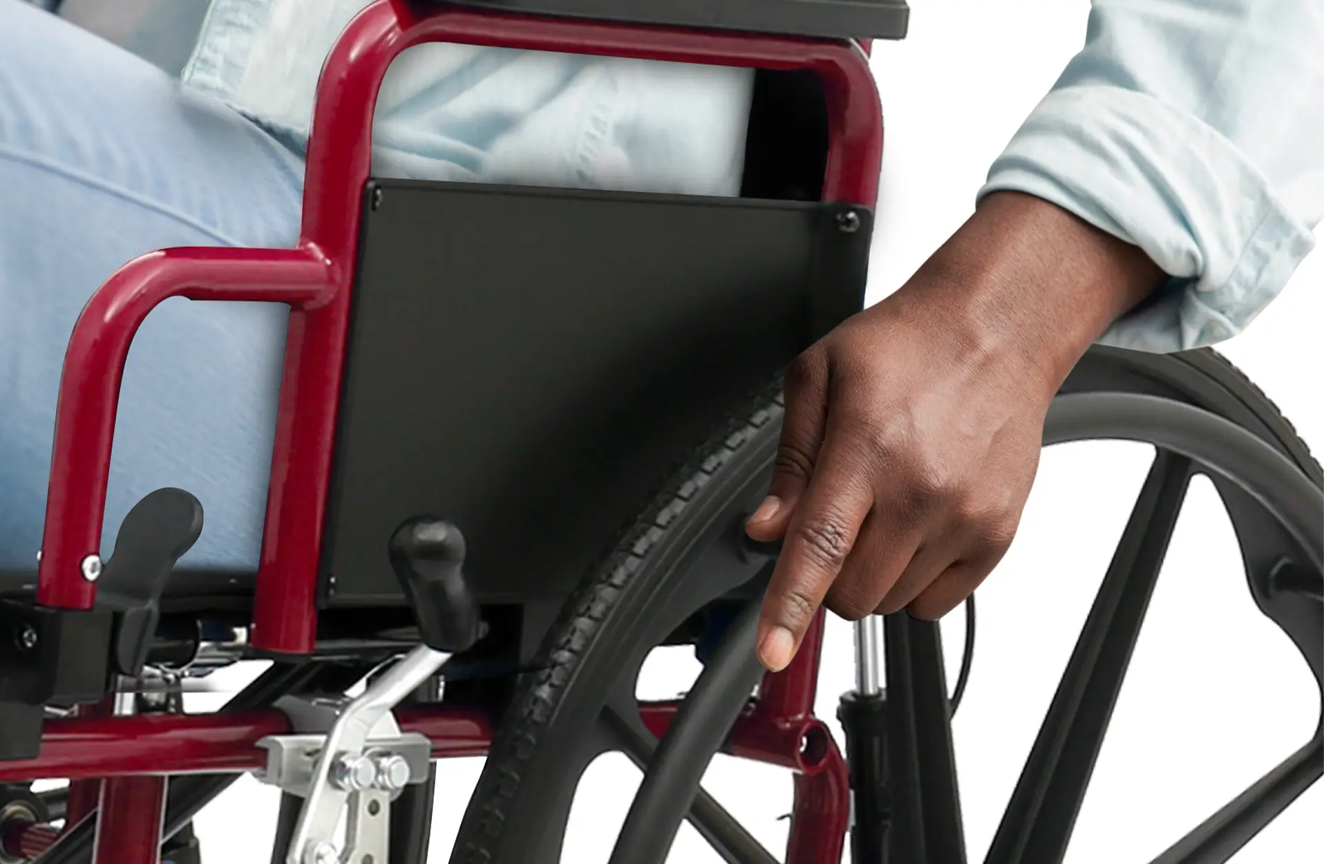 Self Propelled - wheelchair with large rear wheels and hand rims, is designed for individuals who want to move independently without assistance